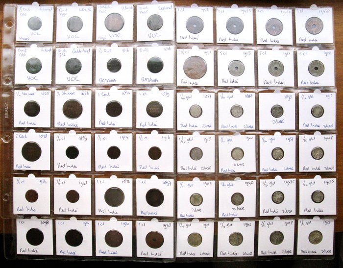 Dutch East Indies. VOC, Willem I, III & Wilhelmina. ½ Duit t/m 1/4 Gulden 1732/1945 (48 verschillende munten) incl. 16x zilver