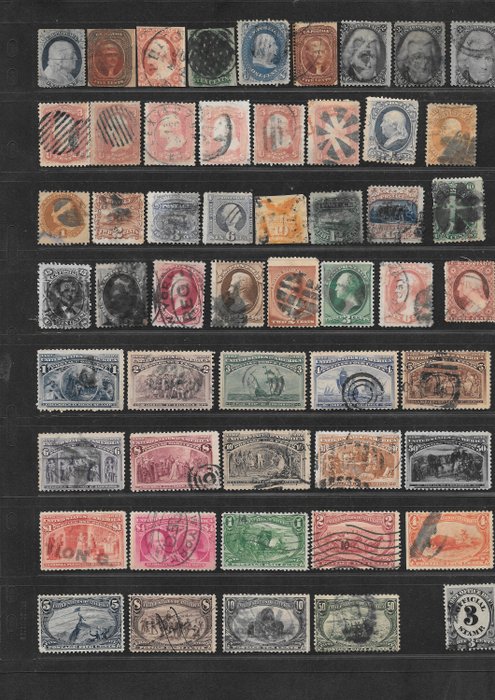 USA 1851/1900 - Selection of Classic Stamps with Bankotes & CO and Christopher Columbus, also with grid