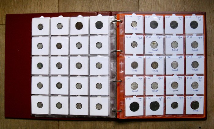 Netherlands. Wilhelmina (1890-1948). ½ Cent t/m 2½ Gulden - 136 verschillende munten incl. 41x zilver in bijpassend album