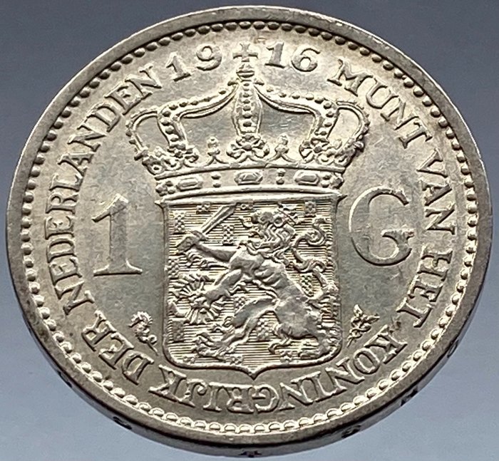 Netherlands. Wilhelmina (1890-1948). 1 Gulden 1916