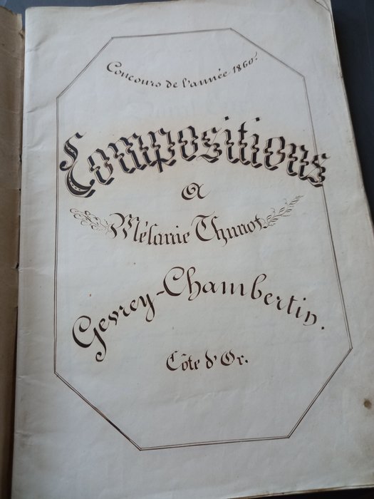 Mélanie Chunot - Manuscrit calligraphié du concours de l'année - 1860