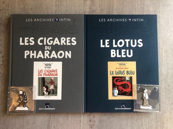 Tintin - 2x Les archives Tintin - Lotus bleu + Cigares du pharaon - 2x C + 2 figurines métal - (2013)