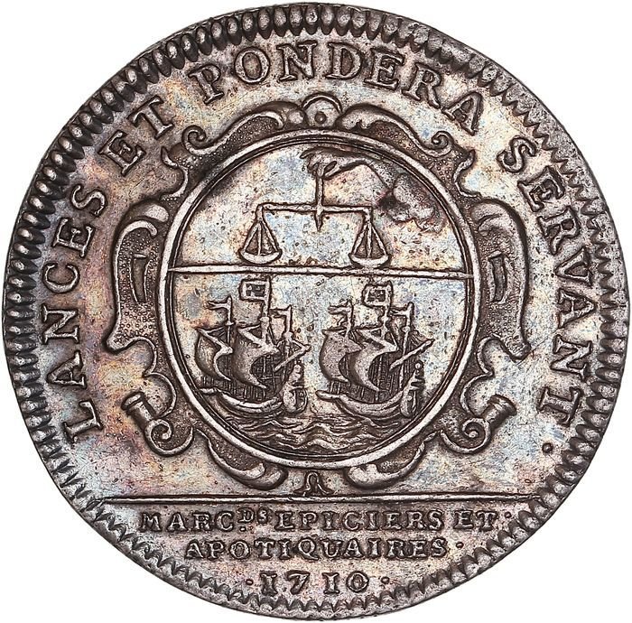 France. Jeton en argent "Marchands Epiciers et Apothiquaires 1710"