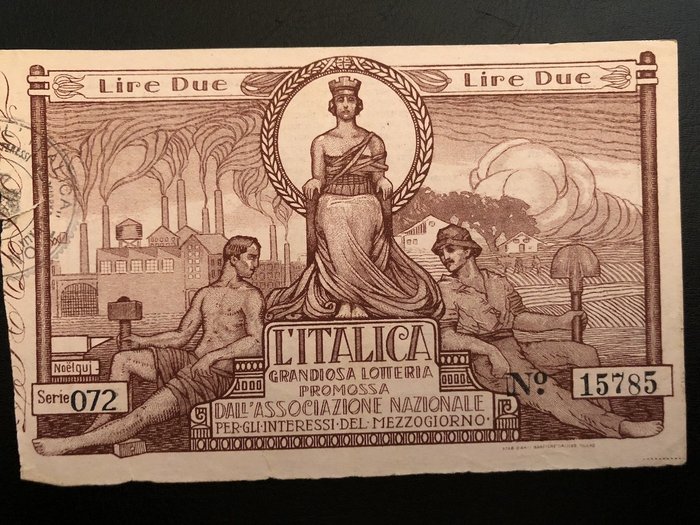 Italy - Biglietto lotteria de l'Itaca da 2 Lira 1922 - Banca d'Italia