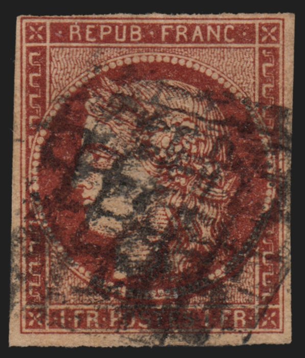 Frankrijk 1849 - Cérès 1 Franc carmine, cancelled double grid - Yvert n° 6