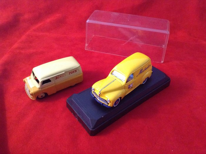 Dinky Toys - 1:43 - ref. #482 Bedford 10 CWT Van "Dinky Toys" 1962 - Verem / Solido # V701 Peugeot 203 Van "Michelin" 1958 (rare)