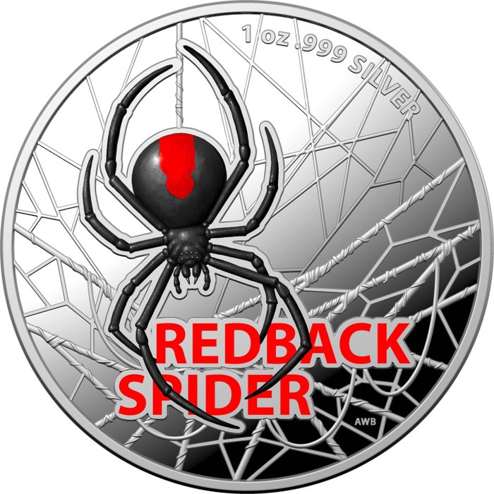 Niue. 5 Dollars 2021 Australia's Most Dangerous Redback Spider Coloured Silver Proof Coin - 1 oz