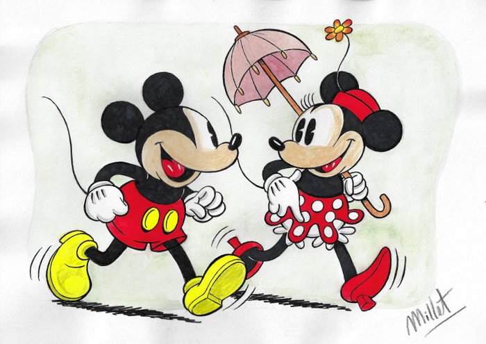 Mickey & Minnie Mouse - Original Drawing - Millet - Size: 21 x 29,5 cm