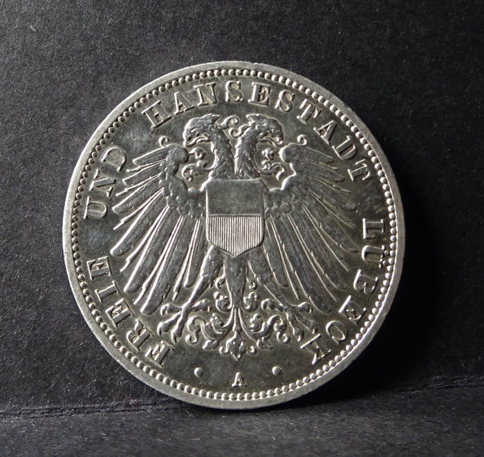 Germany, Empire, Lübeck, Freie und Hansestadt. 3 Mark 1910-A, Stadtwappen.