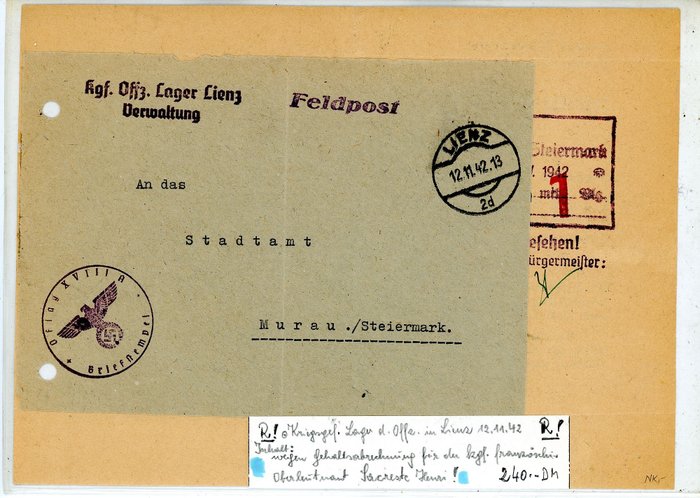 German Empire - Field Post officers camp Lienz 1942
