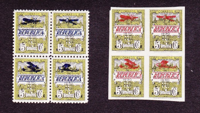 Spain 1930/1932 - Block of 4 central of the sheetlet with the 4 different overprints