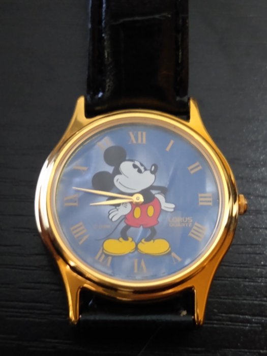 Mickey Mouse - Classic 35mm Gold Bezel Wristwatch with Blue Pearl Face and Black Band