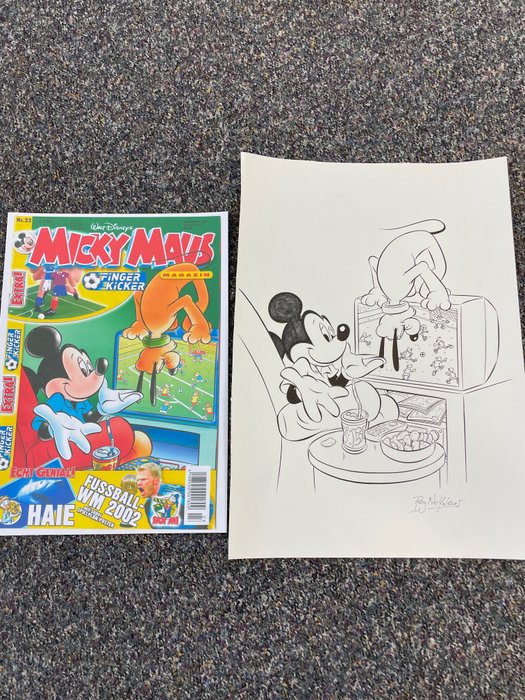 Micky Maus magazin - Original coverdrawing of Mickey and Pluto by Ray Nicholson - Size: 26 x 36 cm.