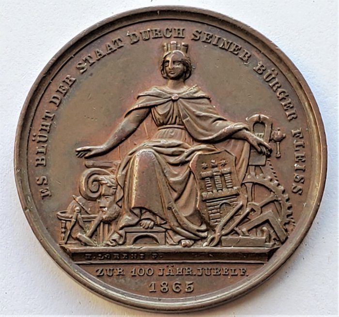 Germany. Bronzemadeille 1865, (v. Lorenz). 100-jährige Stiftungsfeier der Gesellschaft zur Beförderung der Künste.
