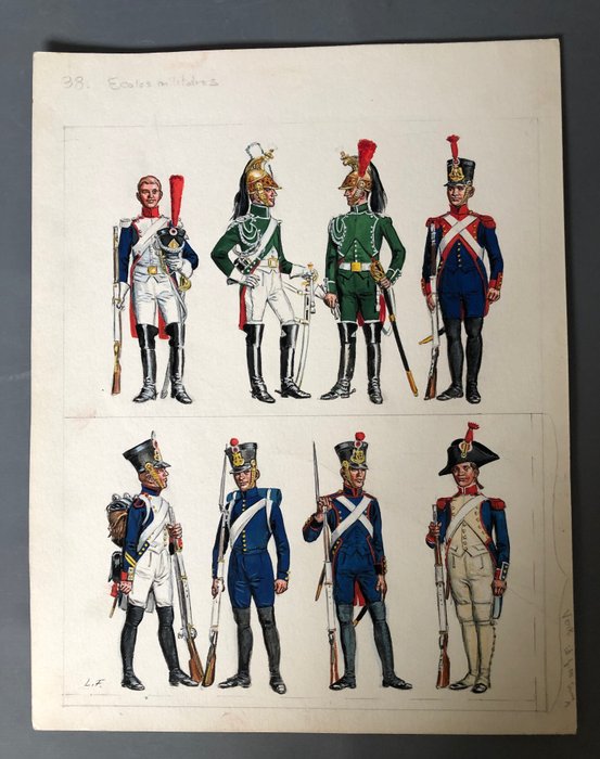 Funcken, Fred - Dessin original couleur - L'Uniforme & armes des soldats du Premier Empire - Les écoles miliatires - (1969)
