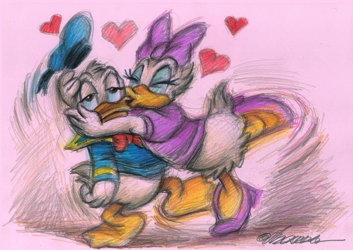 Donald Duck, I LOVE U ! - Original Drawing - Joan Vizcarra