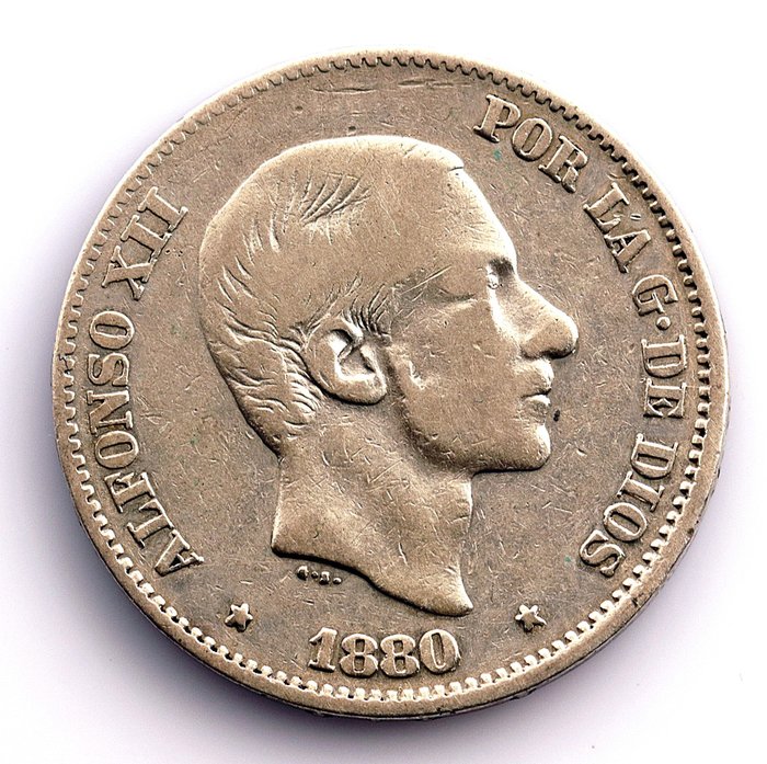 España-Manila. Alfonso XII (1874-1885). 50 centavos de peso 1880 - Rara