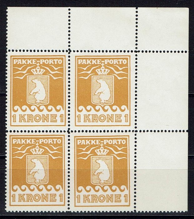 Groenland 1937/1937 - Block of 4, parcel stamp 1 kreuzer, with sheet margin, MNH**
