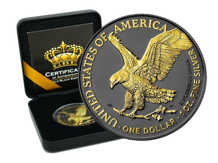 United States. 1 Dollar US Mint American Silver Eagle Typ 2 - Black Empire Edition Ruthenium Gilded