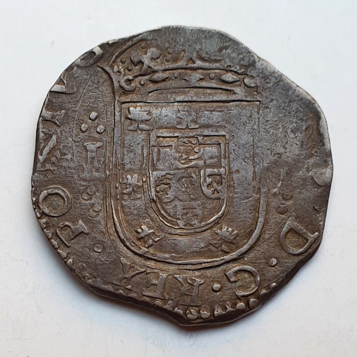 Portugal. D. Filipe III (1621-1640). Tostão (100 Reais) - Cruz Cantonada e Ladeada por Pontos - Lei Anterior