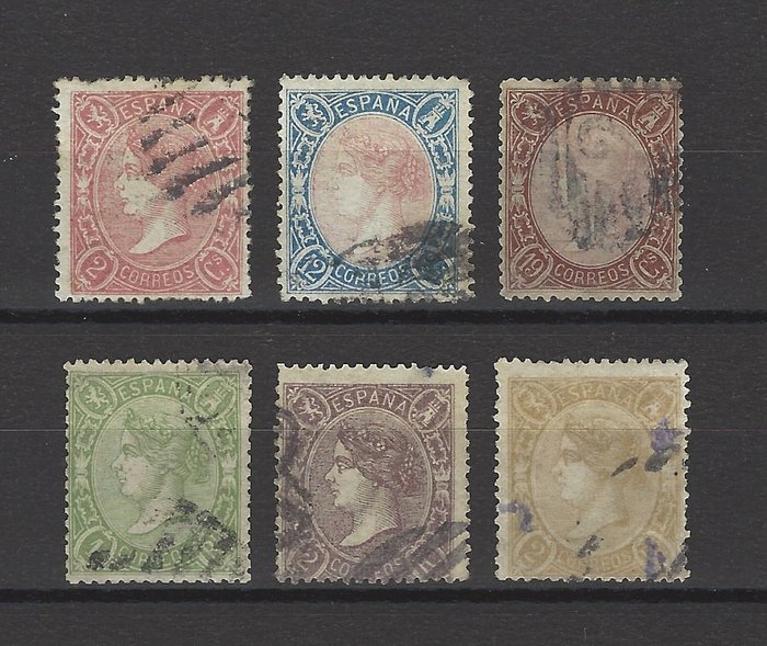Spain 1865 - Isabella II stamps - Edifil nº 74/79