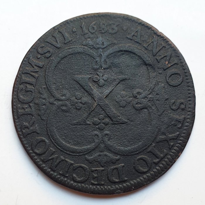 Portugal. D. Pedro Príncipe Regente (1667-1683). X Reis 1683 - Lavramento Mecânico - Escasso