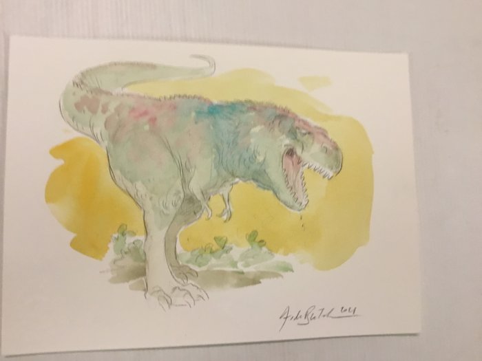 Bertolucci, Federico - Dessin original couleur - Love - Tyrannosaure Rex - (2021)