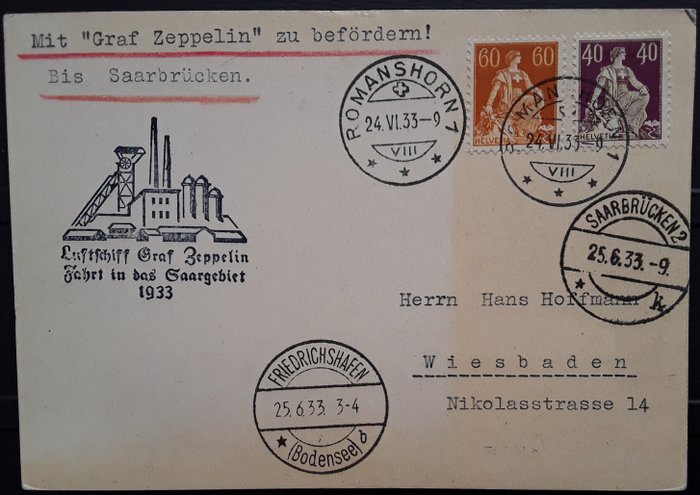Suisse - Zeppelin document - Saargebietsfahrt 1933