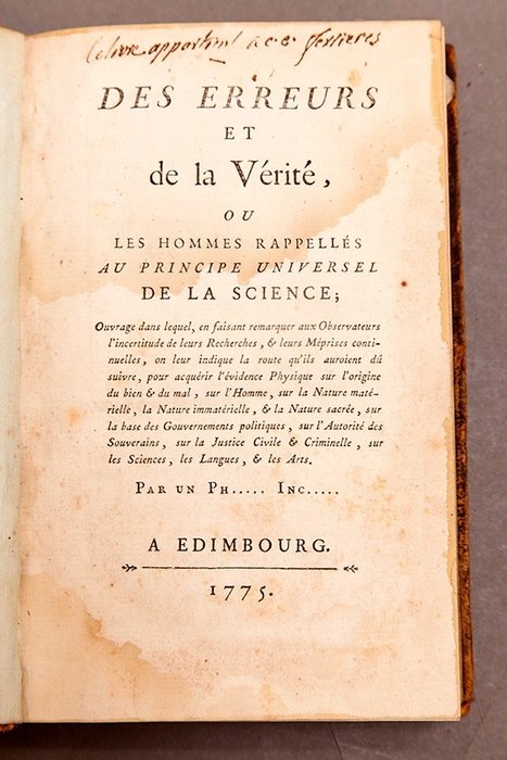 Louis-Claude de Saint-Martin - Des Erreurs et de la Vérité - 1775