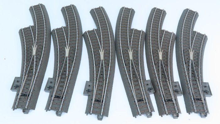 Märklin H0 - 24671/24672 - Rails - Lot de rails 6 pièces avec interrupteur manuel incurvé gauche/droite, rail en C