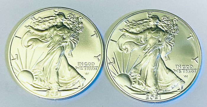 United States. 1 Dollar 2021  American Eagle 35eme anniversaire   - 2 x 1 Oz