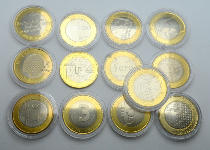 Slowenien. 3 Euro 2008/2020 (13 coins)