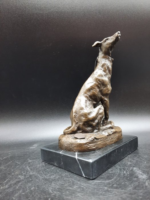 Statue, Bronze Greyhound - 18 cm - Bronze, Marmor