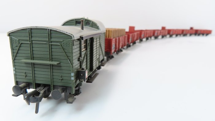 Fleischmann H0 - 5203/5502/5204/5301 - Freight carriage - 8 Two-axle open boxcars with rear carriage including rear lighting - DB