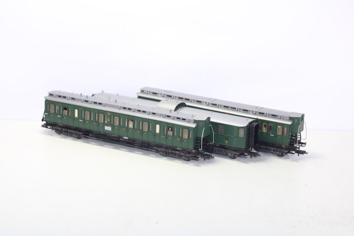 Fleischmann H0 - 5080/5085/5086 - Passenger carriage - 3 compartment cars and baggage car with lighting - DRG