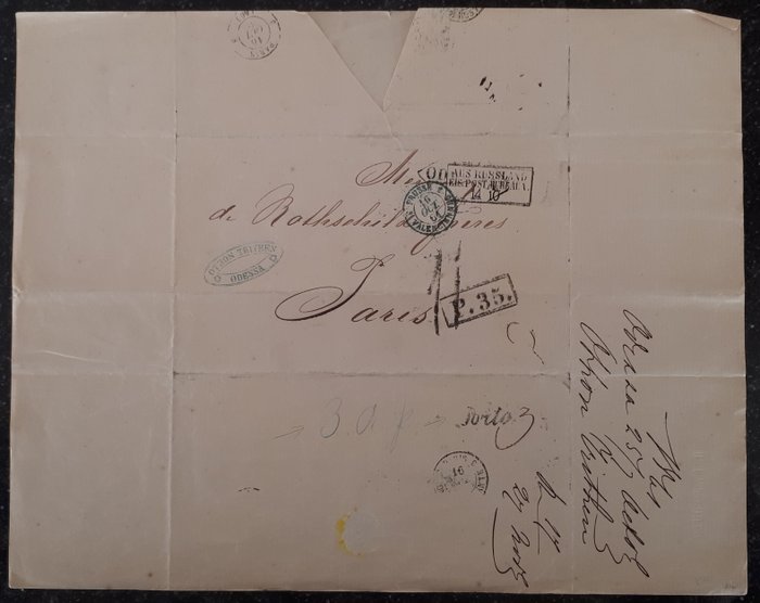 Belarus - Russia, twelve folded covers without stamps from ca. 1860 to Paris, France