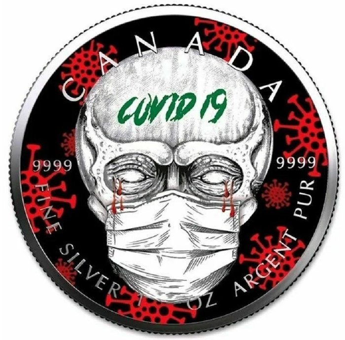Canada. 5 Dollars 2021 Maple Leaf Skull Covid 19 - 1 Oz