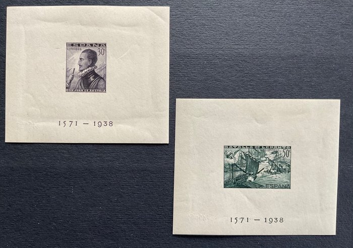 Spain 1938 - Lepanto miniature sheets, imperforated, Comex certificate - Edifil 864/865