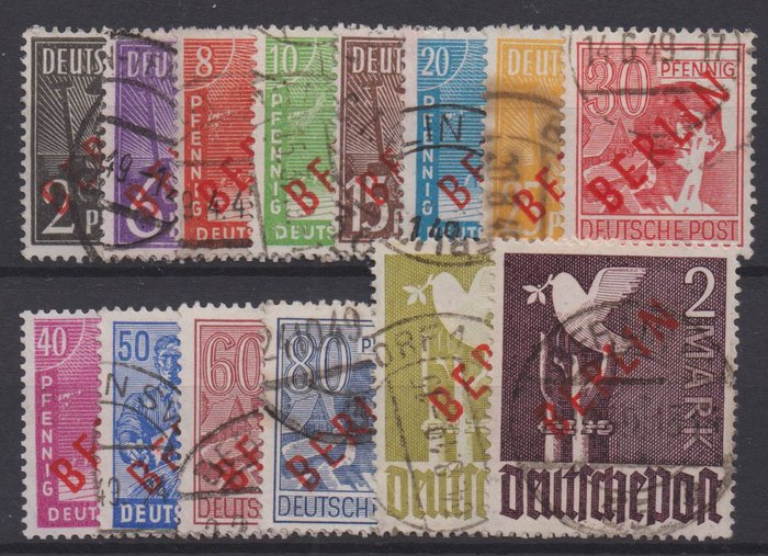 Berlijn 1949 - "Red overprint", good quality set, value-bearing expertised - Michel 21-34
