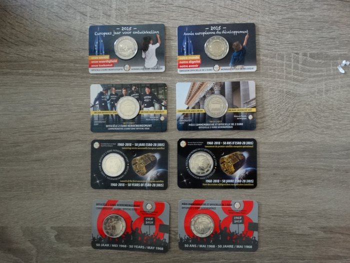 Belgia. 2 Euro 2015/2018 (8 coincards)  (Fără preț de rezervă)