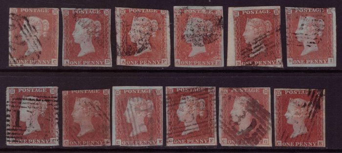Great Britain 1841/1853 - 1d red-brown for sheet reconstruction - Stanley Gibbons 8-10