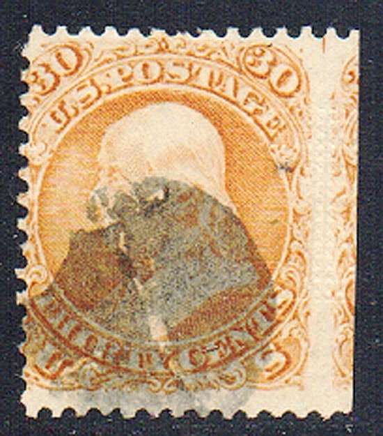 Verenigde Staten 1861 - Benjamin Franklin 30c oranje met wafelpersing - yvert 25a