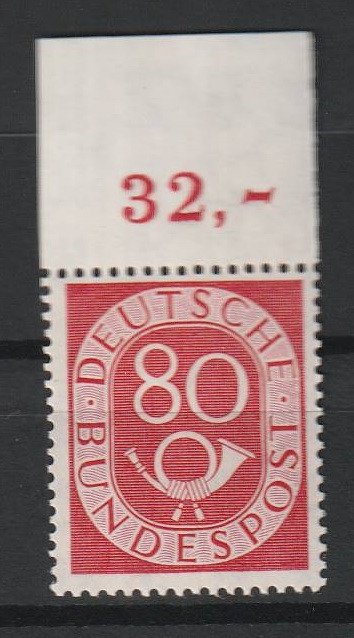 Deutschland, Bundesrepublik 1951/1951 - 80 Pf. Posthorn postfrisch vom Oberrand - Michel 137