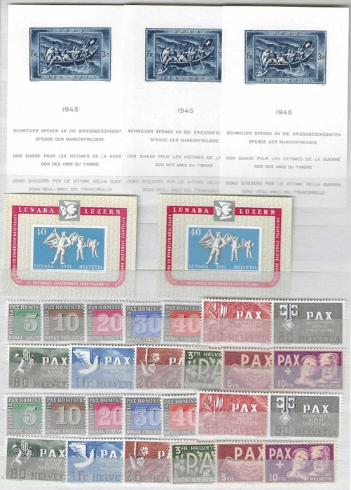 Suisse 1945/1951 - Interesting stamp stock – MNH - Michel - 447-459, Block 11 und Block 14