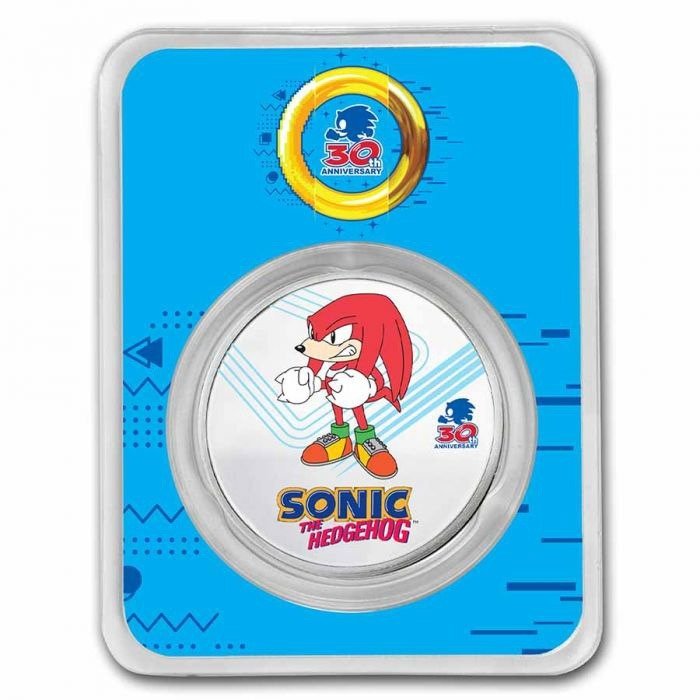 Niue. 2 Dollars 2021 Sonic the Hedgehog Knuckles 30th Anniversary Colorized slabbed Coin - 1 oz