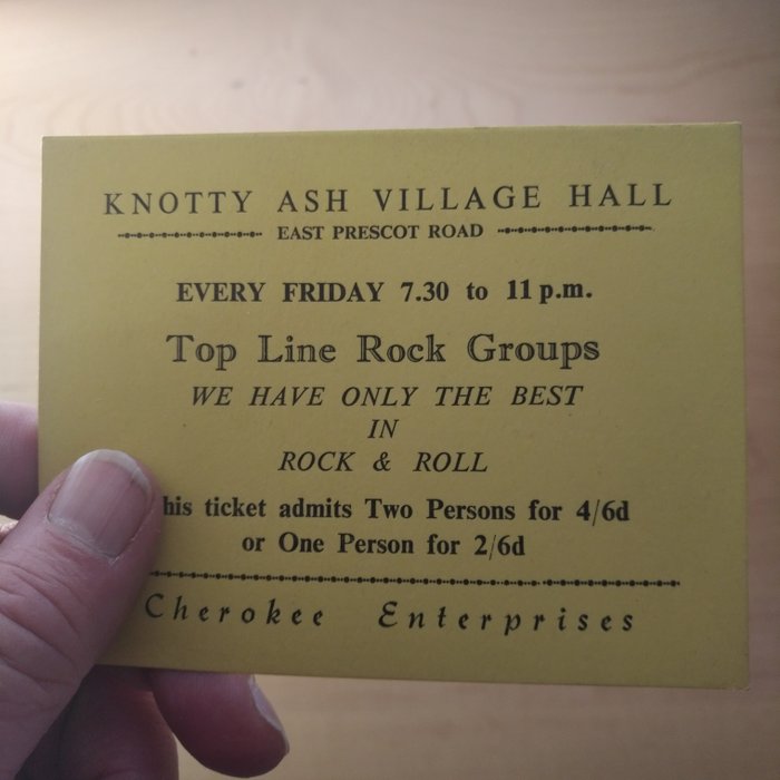 Beatles - 1961/2, Knotty Ash Village Hall Liverpool UK Concert Ticket - Official (concert) ticket - 1961/1962
