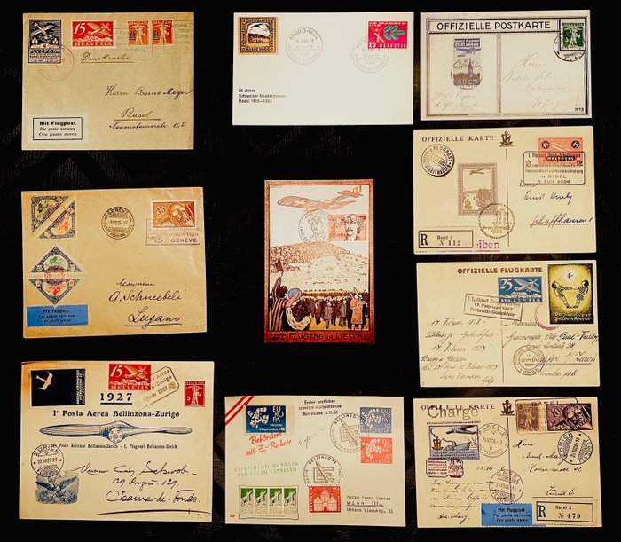 Suisse - From about 1925 onwards, excellent selection aviation, vignettes/stamps