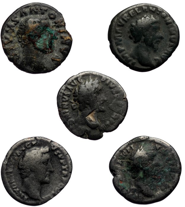 Roman Empire. Antoninus Pius (AD 138-161) & Marcus Aurelius (161-180). BI Five Limes Falsum Denarii