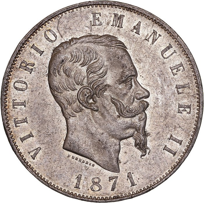 Italy. Vittorio Emanuele II di Savoia (1861-1878). 5 Lire 1871 (Milan)
