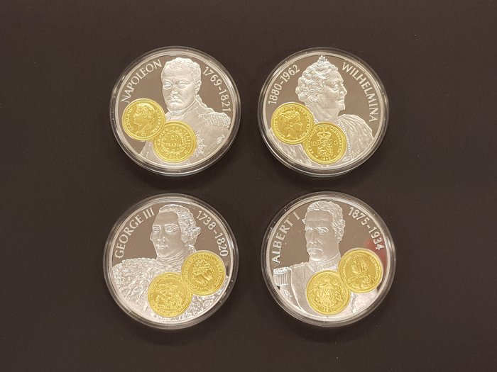 Antilles néerlandaises. 4x 10 gulden 2001 Handelsmunten met gouden inlay